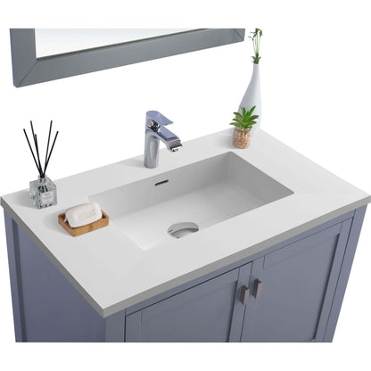 Wilson 36" Grey Bathroom Vanity with Matte White VIVA Stone Solid Surface Countertop - 313ANG-36G-MW