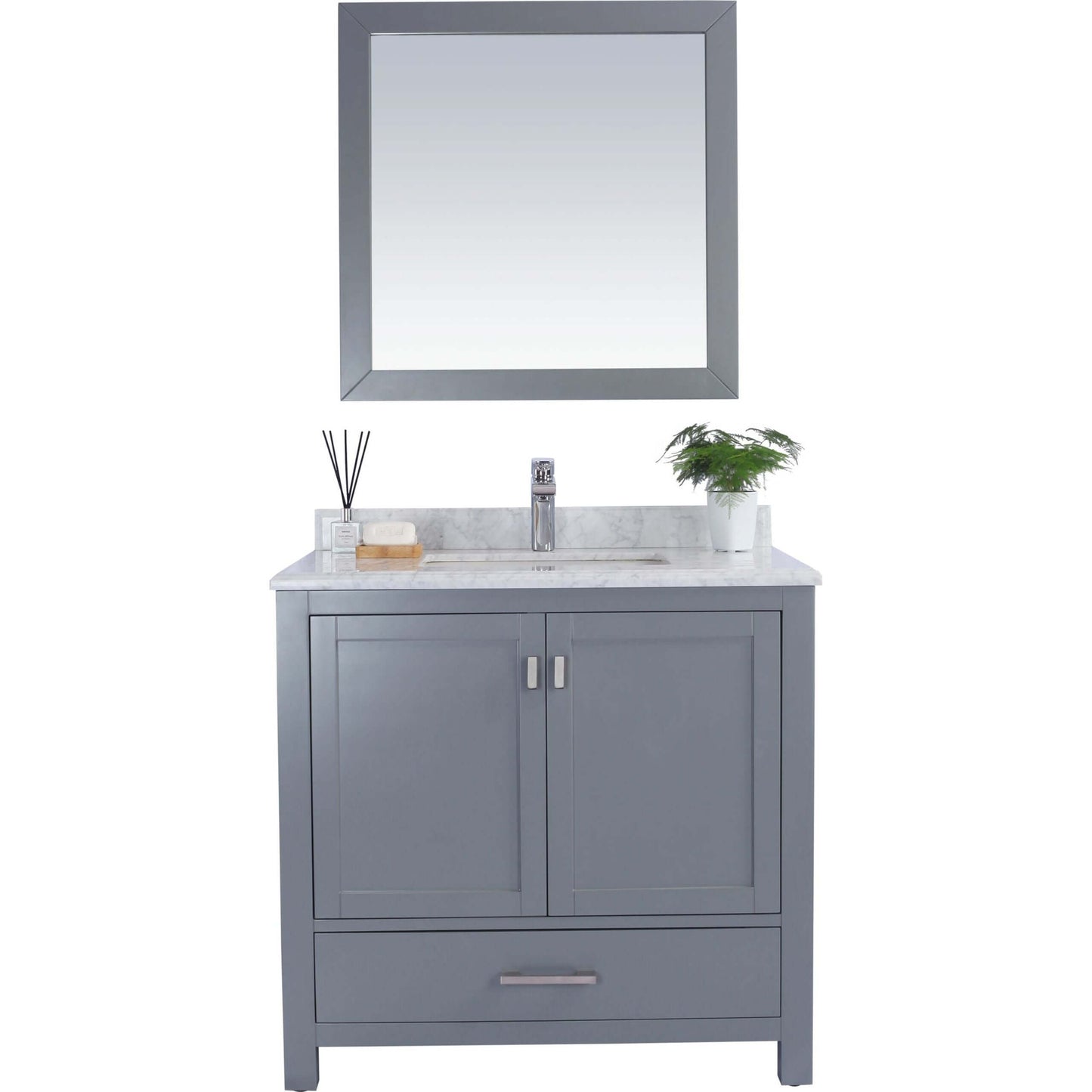 Wilson 36" Grey Bathroom Vanity with White Carrara Marble Countertop - 313ANG-36G-WC