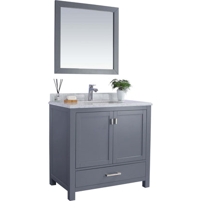 Wilson 36" Grey Bathroom Vanity with White Carrara Marble Countertop - 313ANG-36G-WC