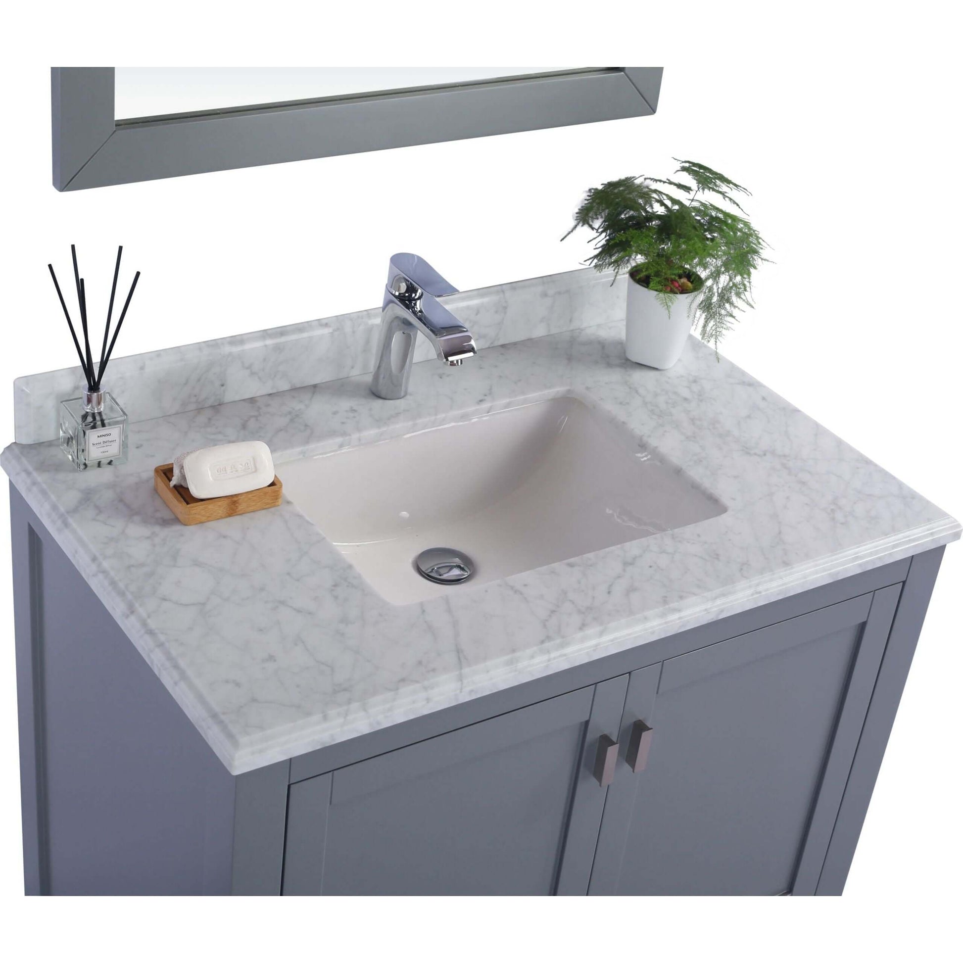 Wilson 36" Grey Bathroom Vanity with White Carrara Marble Countertop - 313ANG-36G-WC