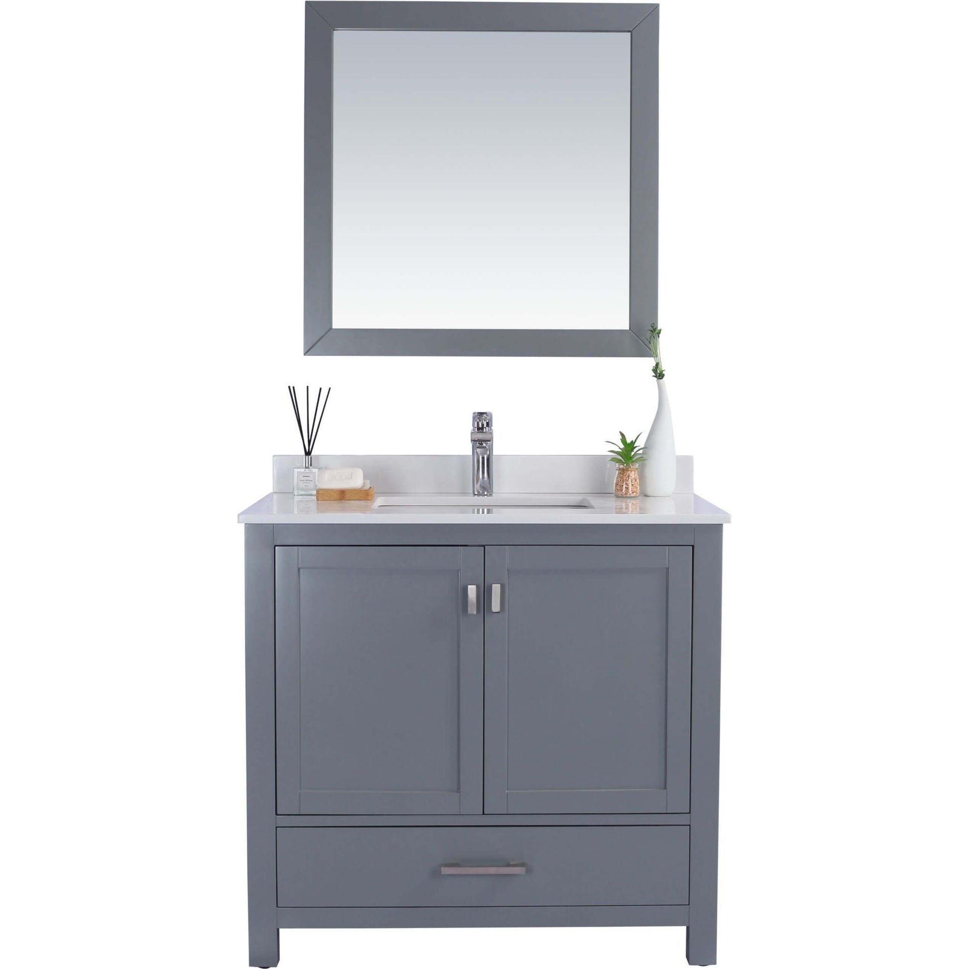 Wilson 36" Grey Bathroom Vanity with White Quartz Countertop - 313ANG-36G-WQ