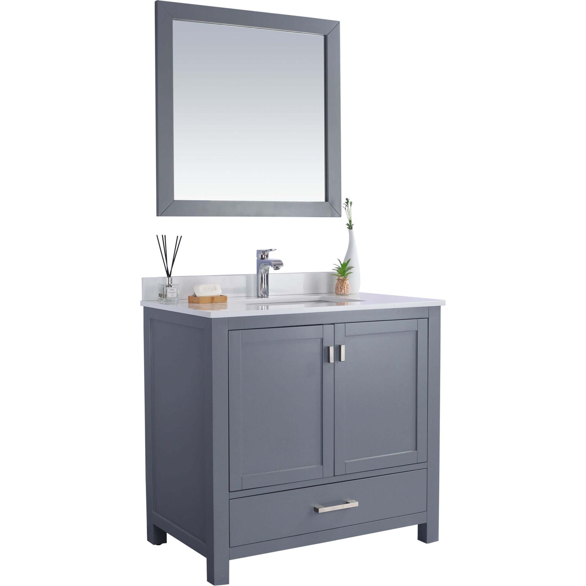 Wilson 36" Grey Bathroom Vanity with White Quartz Countertop - 313ANG-36G-WQ