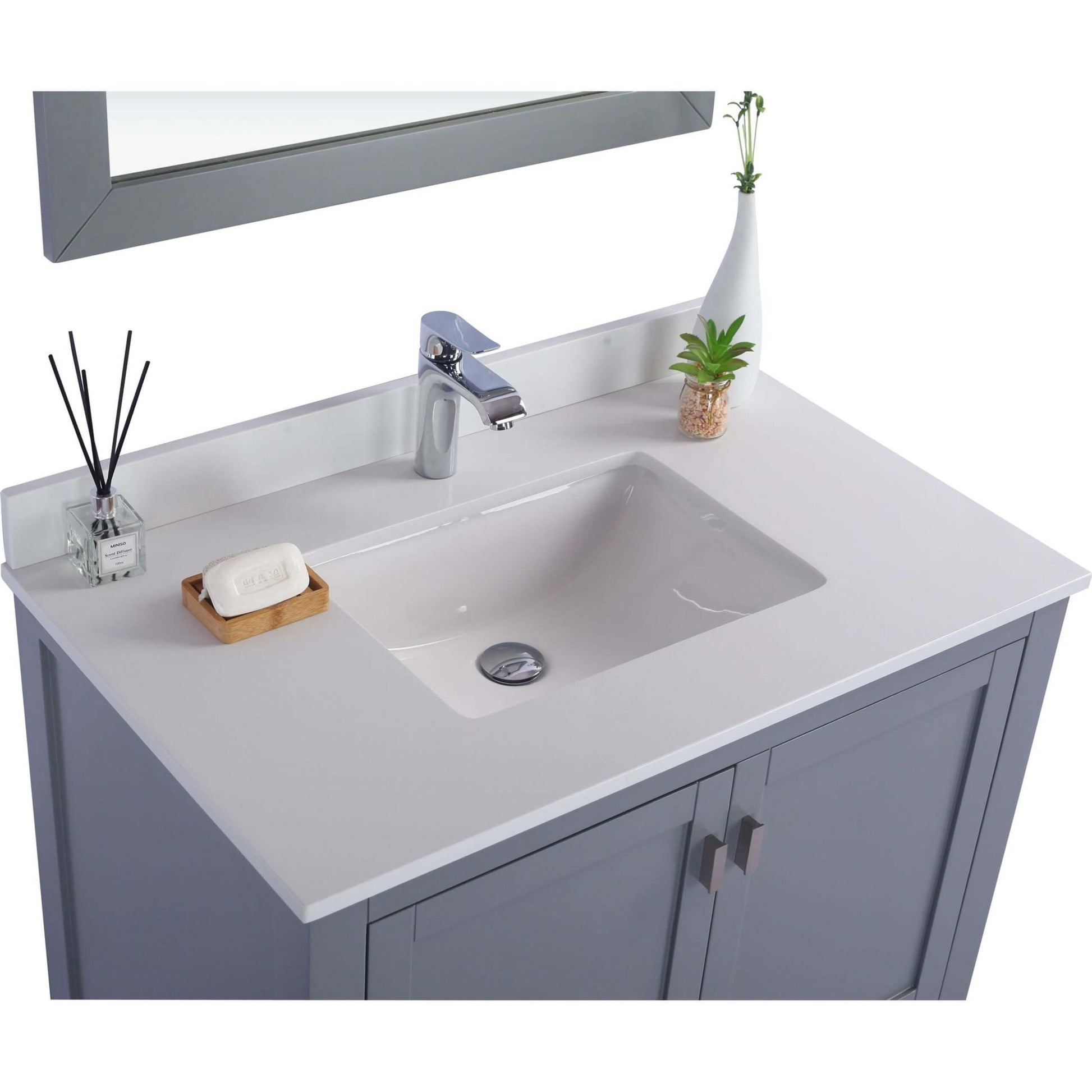 Wilson 36" Grey Bathroom Vanity with White Quartz Countertop - 313ANG-36G-WQ