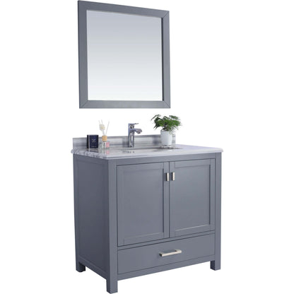 Wilson 36" Grey Bathroom Vanity with White Stripes Marble Countertop - 313ANG-36G-WS