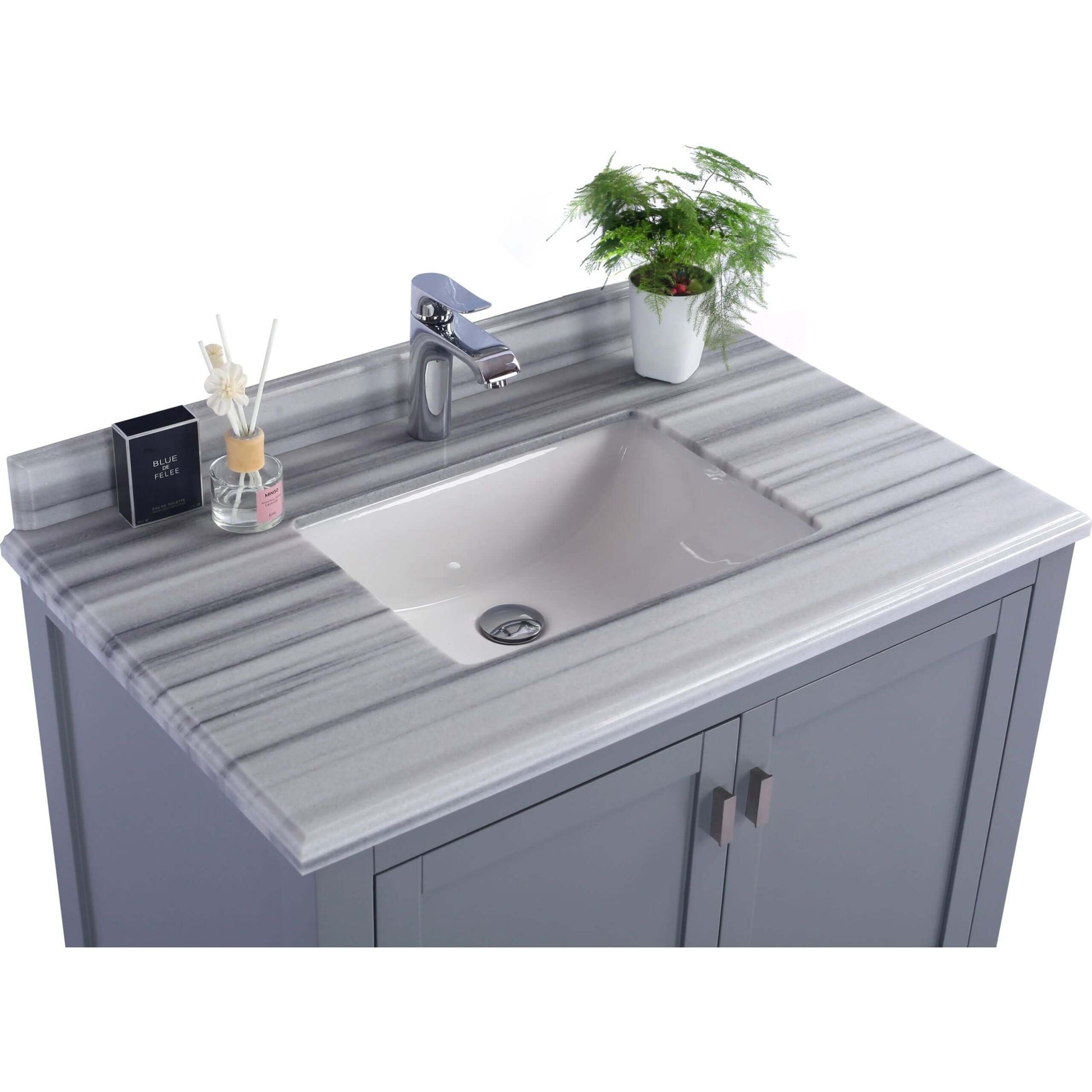 Wilson 36" Grey Bathroom Vanity with White Stripes Marble Countertop - 313ANG-36G-WS