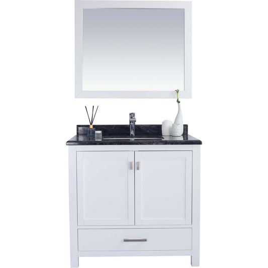 Wilson 36" White Bathroom Vanity with Black Wood Marble Countertop - 313ANG-36W-BW