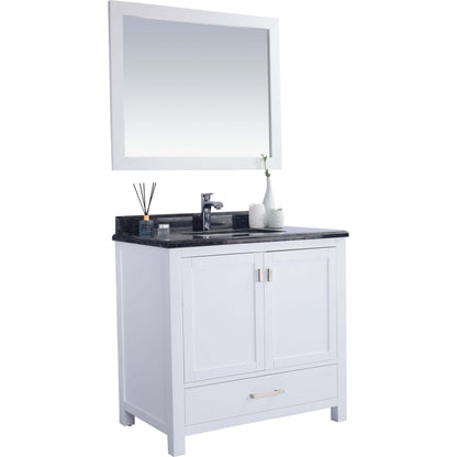 Wilson 36" White Bathroom Vanity with Black Wood Marble Countertop - 313ANG-36W-BW