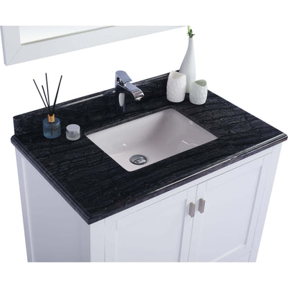 Wilson 36" White Bathroom Vanity with Black Wood Marble Countertop - 313ANG-36W-BW