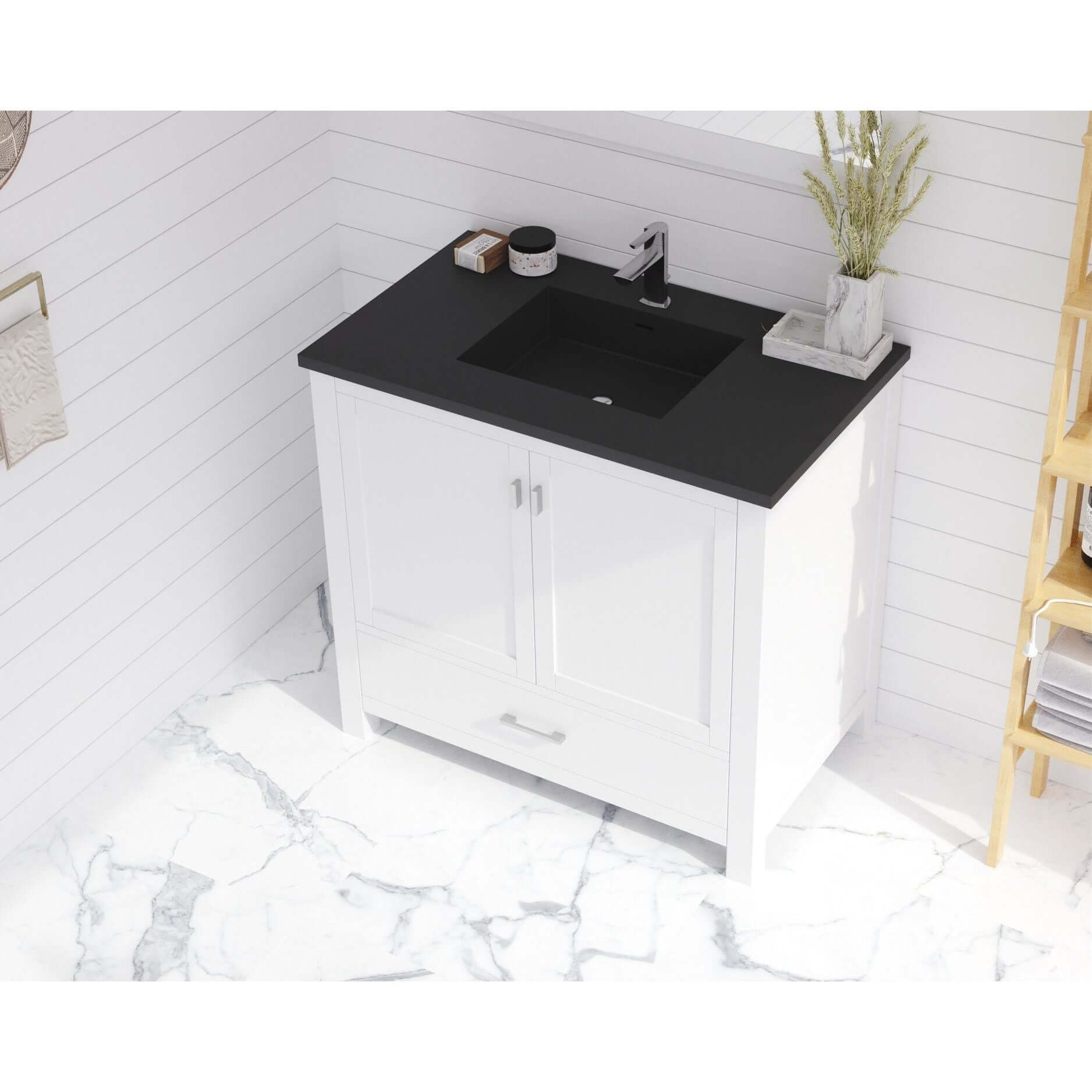 Wilson 36" White Bathroom Vanity with Matte Black VIVA Stone Solid Surface Countertop - 313ANG-36W-MB