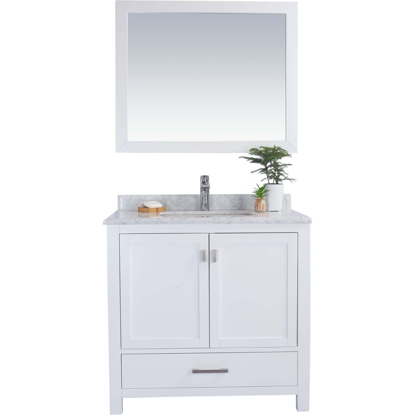 Wilson 36" White Bathroom Vanity with White Carrara Marble Countertop - 313ANG-36W-WC