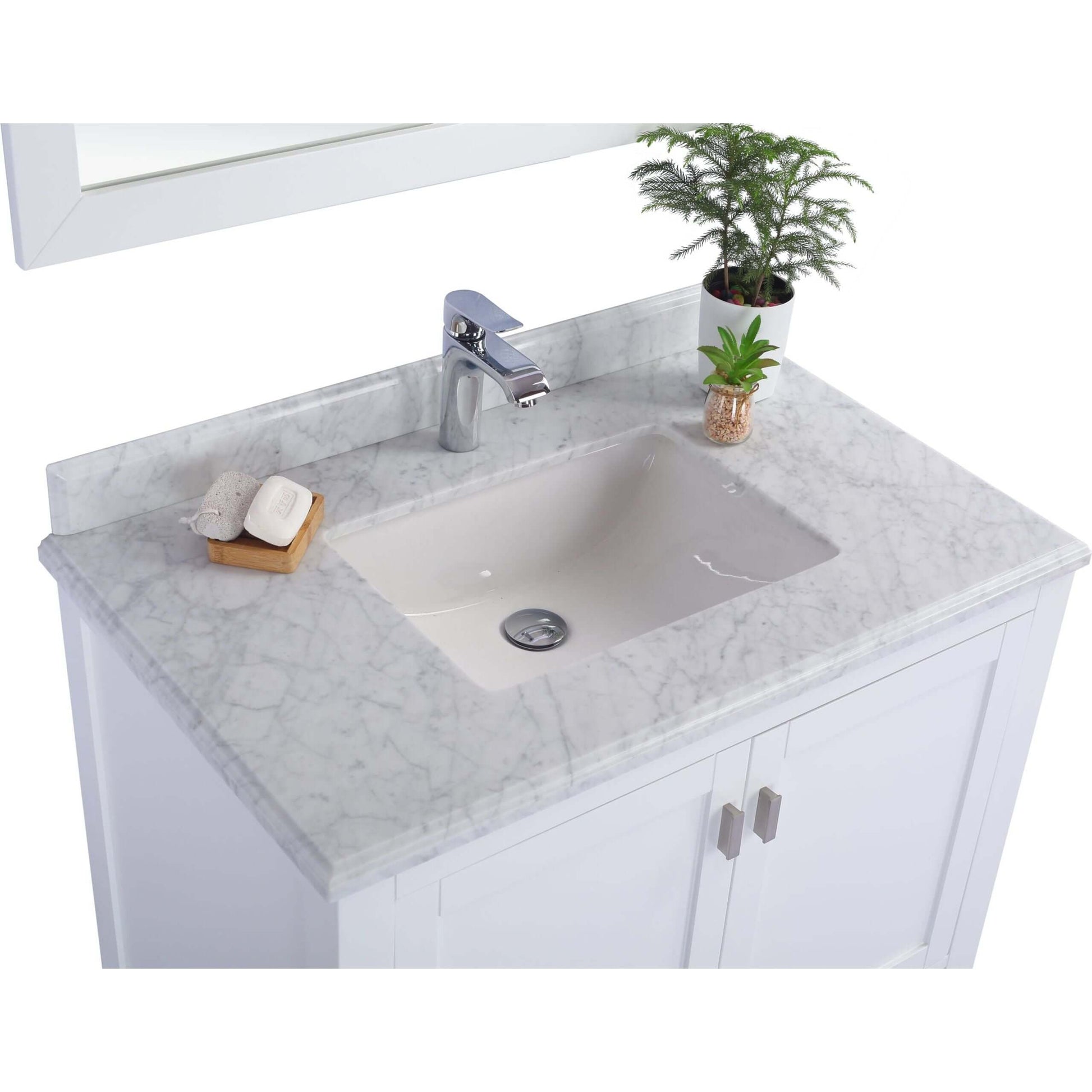 Wilson 36" White Bathroom Vanity with White Carrara Marble Countertop - 313ANG-36W-WC