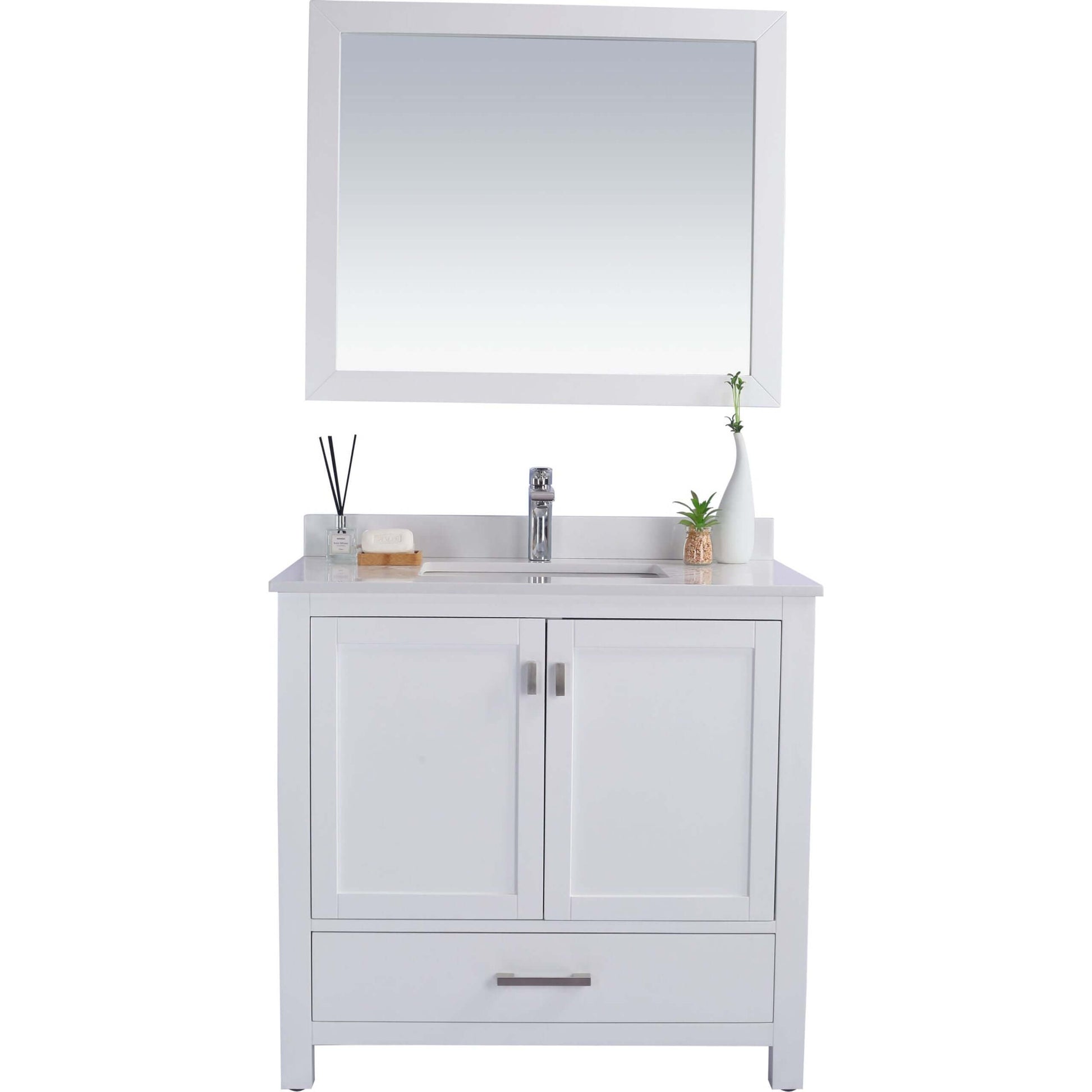 Wilson 36" White Bathroom Vanity with White Quartz Countertop - 313ANG-36W-WQ