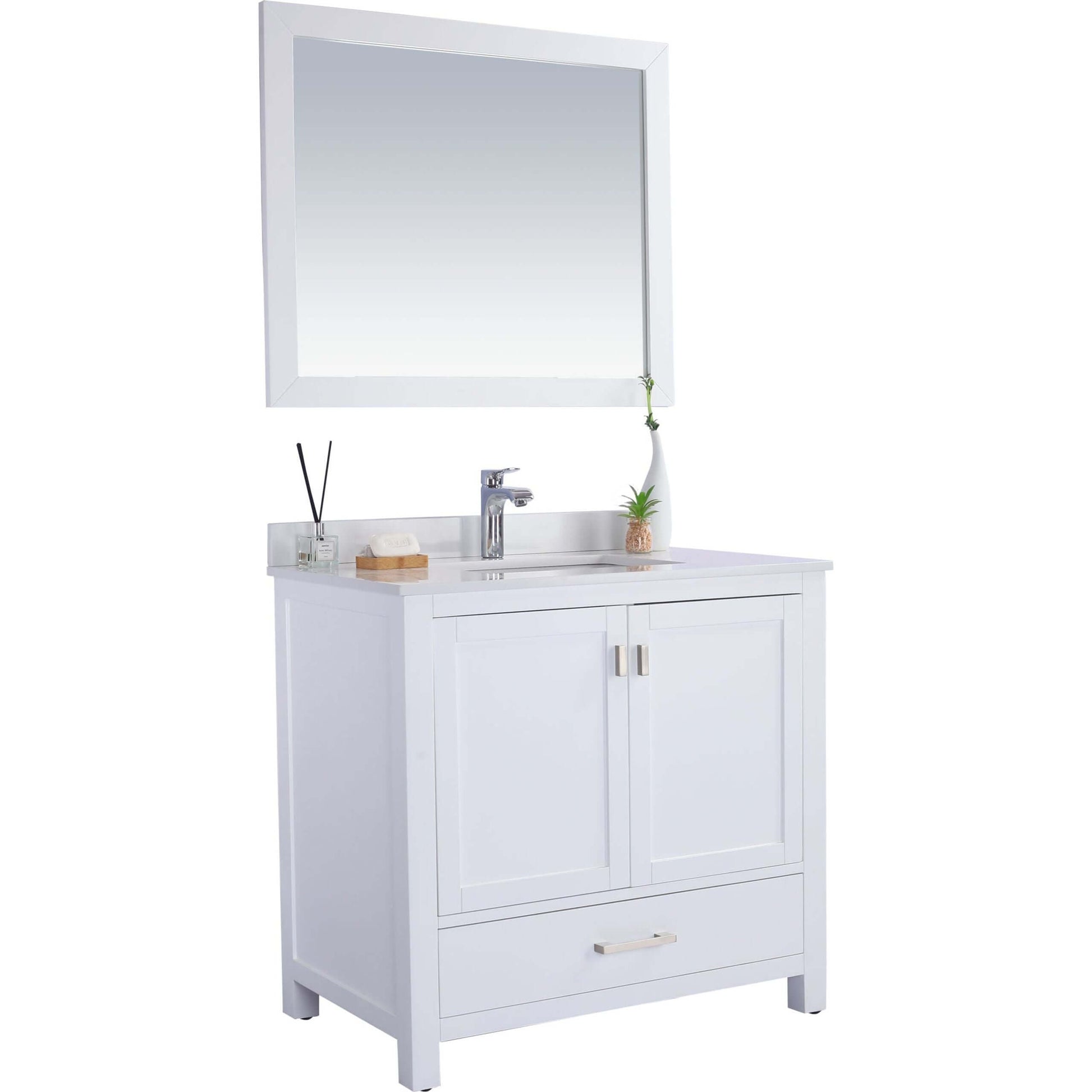 Wilson 36" White Bathroom Vanity with White Quartz Countertop - 313ANG-36W-WQ