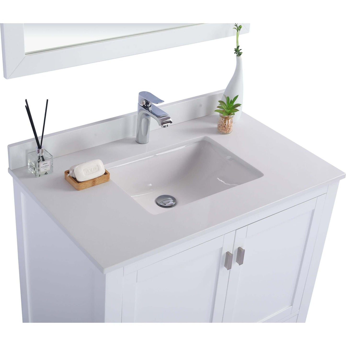 Wilson 36" White Bathroom Vanity with White Quartz Countertop - 313ANG-36W-WQ