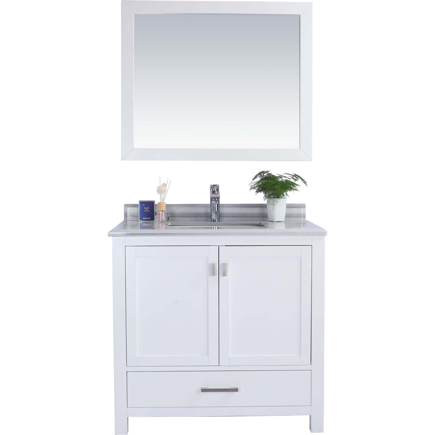 Wilson 36" White Bathroom Vanity with White Stripes Marble Countertop - 313ANG-36W-WS