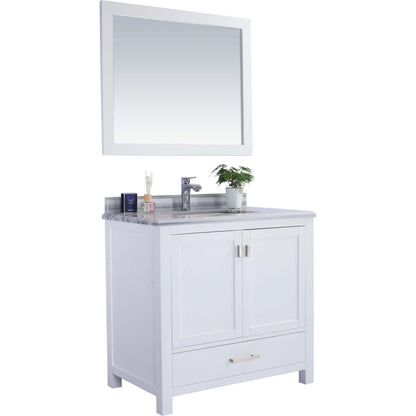 Wilson 36" White Bathroom Vanity with White Stripes Marble Countertop - 313ANG-36W-WS