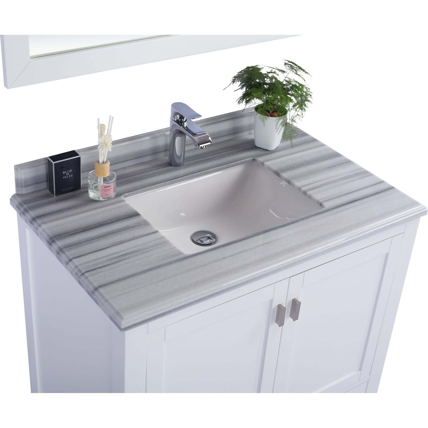 Wilson 36" White Bathroom Vanity with White Stripes Marble Countertop - 313ANG-36W-WS