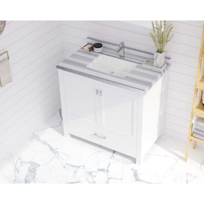 Wilson 36" White Bathroom Vanity with White Stripes Marble Countertop - 313ANG-36W-WS