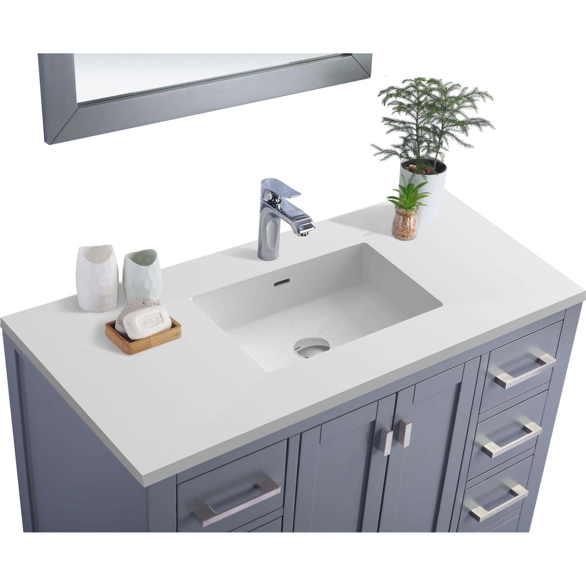 Wilson 42" Grey Bathroom Vanity with Matte White VIVA Stone Solid Surface Countertop - 313ANG-42G-MW