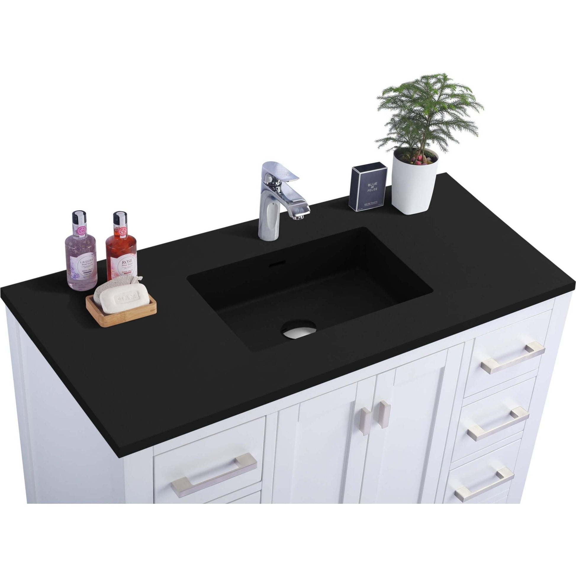 Wilson 42" White Bathroom Vanity with Matte Black VIVA Stone Solid Surface Countertop - 313ANG-42W-MB