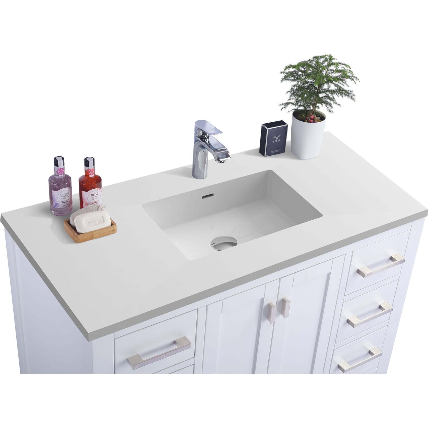 Wilson 42" White Bathroom Vanity with Matte White VIVA Stone Solid Surface Countertop - 313ANG-42W-MW