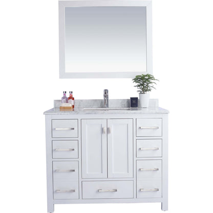 Wilson 42" White Bathroom Vanity with White Carrara Marble Countertop - 313ANG-42W-WC