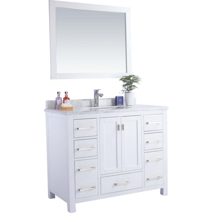 Wilson 42" White Bathroom Vanity with White Carrara Marble Countertop - 313ANG-42W-WC