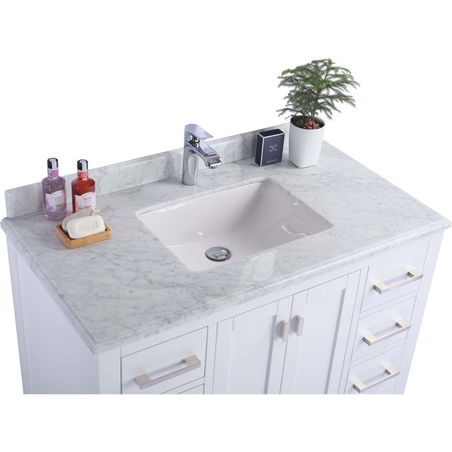 Wilson 42" White Bathroom Vanity with White Carrara Marble Countertop - 313ANG-42W-WC