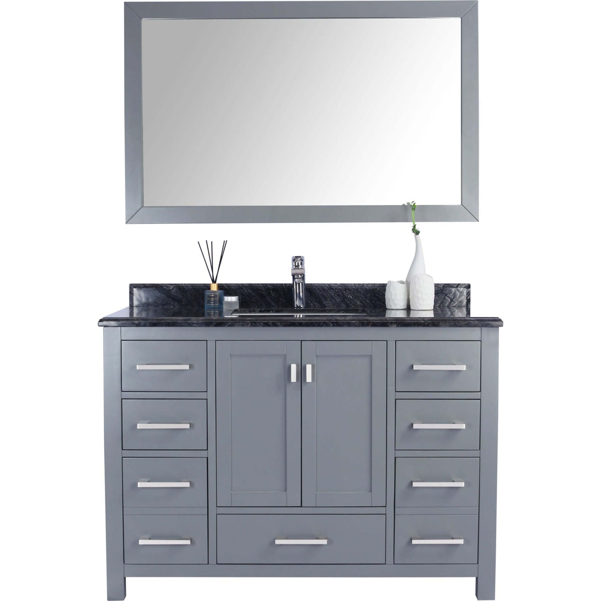 Wilson 48" Grey Bathroom Vanity with Black Wood Marble Countertop - 313ANG-48G-BW