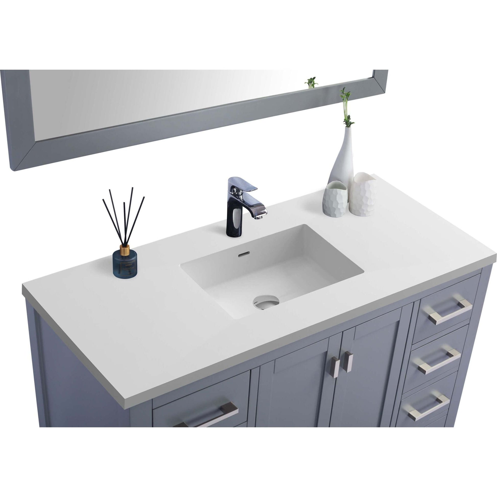 Wilson 48" Grey Bathroom Vanity with Matte White VIVA Stone Solid Surface Countertop - 313ANG-48G-MW