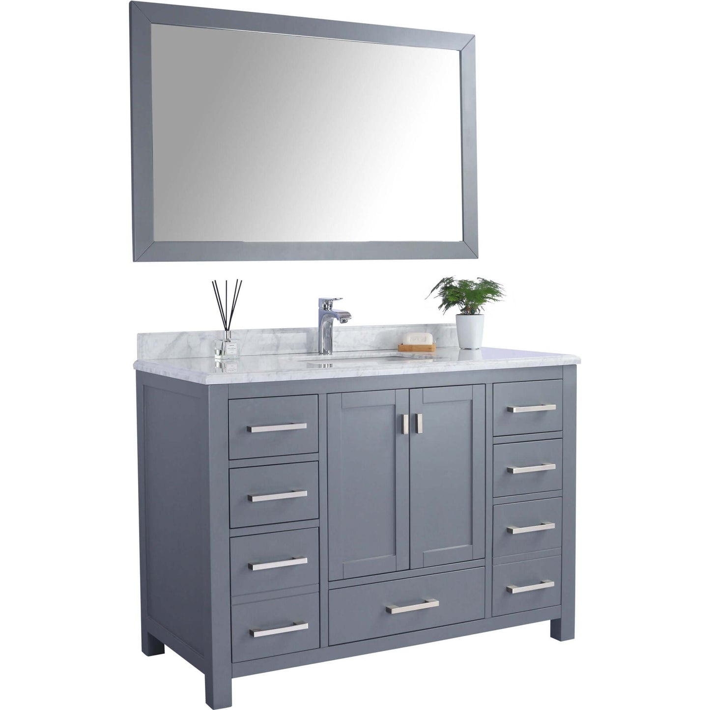 Wilson 48" Grey Bathroom Vanity with White Carrara Marble Countertop - 313ANG-48G-WC