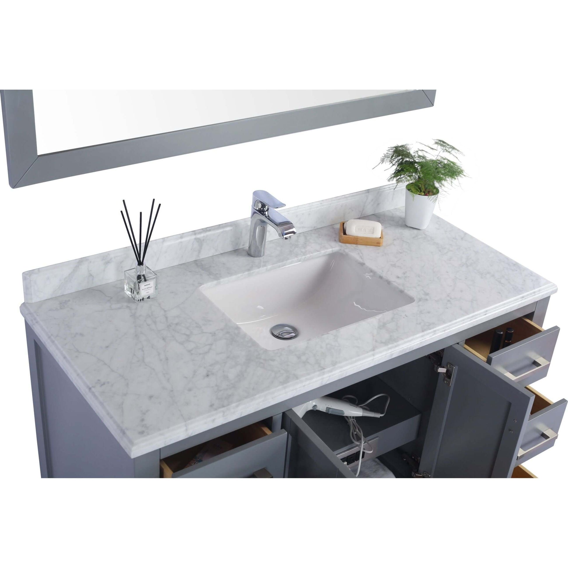 Wilson 48" Grey Bathroom Vanity with White Carrara Marble Countertop - 313ANG-48G-WC