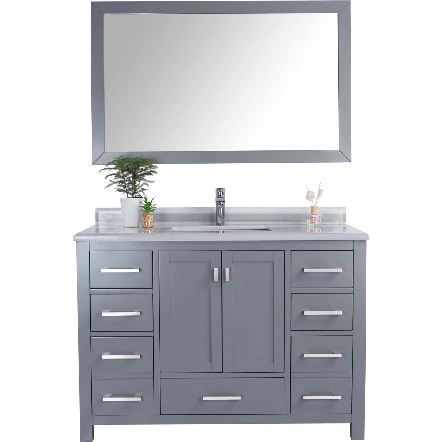 Wilson 48" Grey Bathroom Vanity with White Stripes Marble Countertop - 313ANG-48G-WS