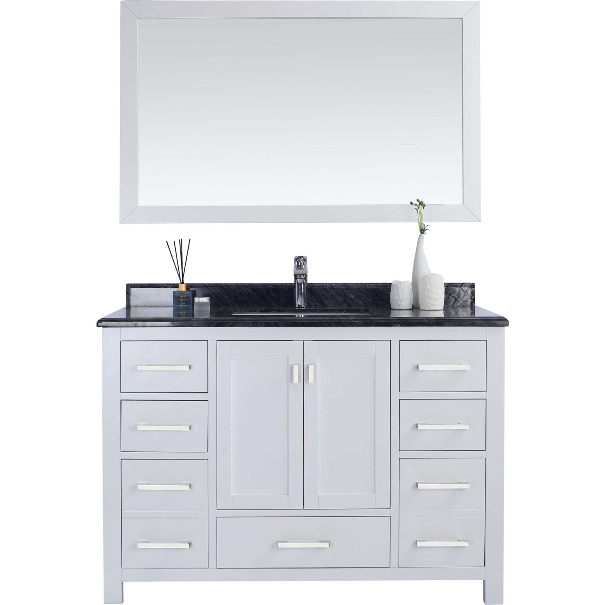 Wilson 48" White Bathroom Vanity with Black Wood Marble Countertop - 313ANG-48W-BW