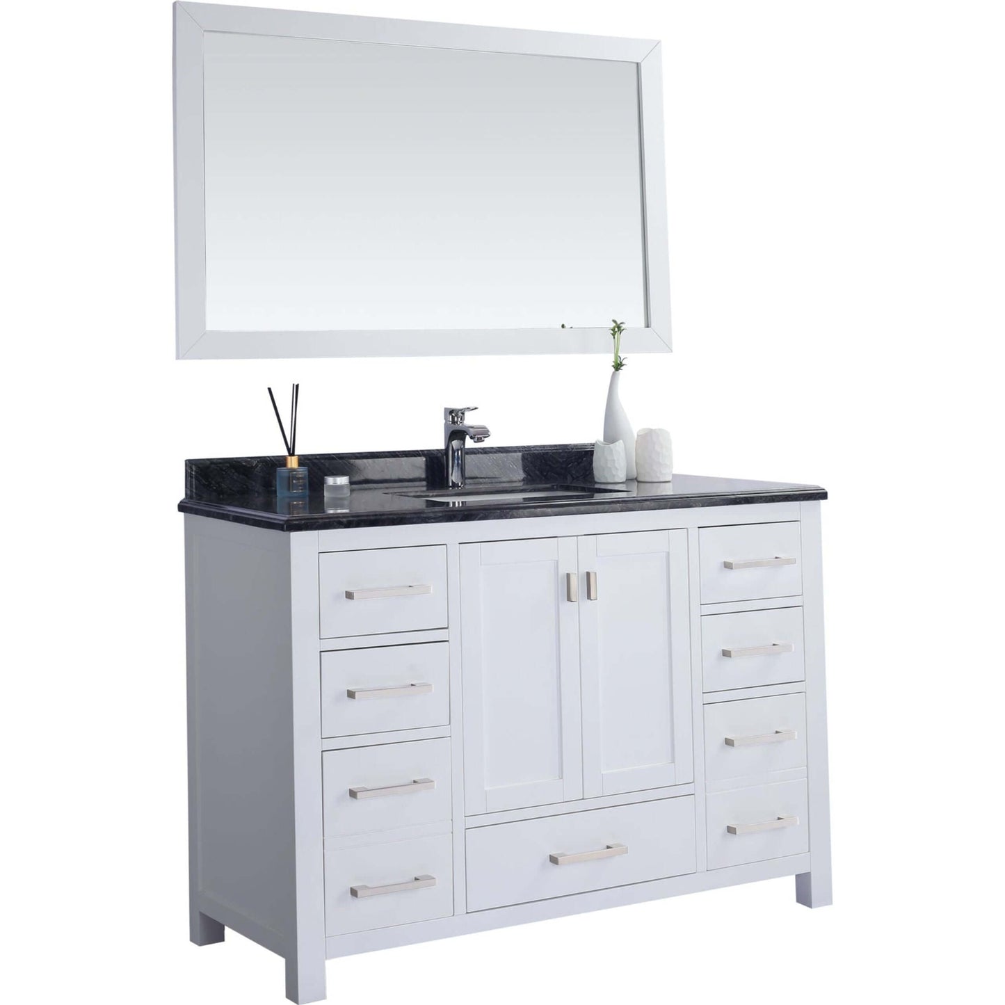 Wilson 48" White Bathroom Vanity with Black Wood Marble Countertop - 313ANG-48W-BW