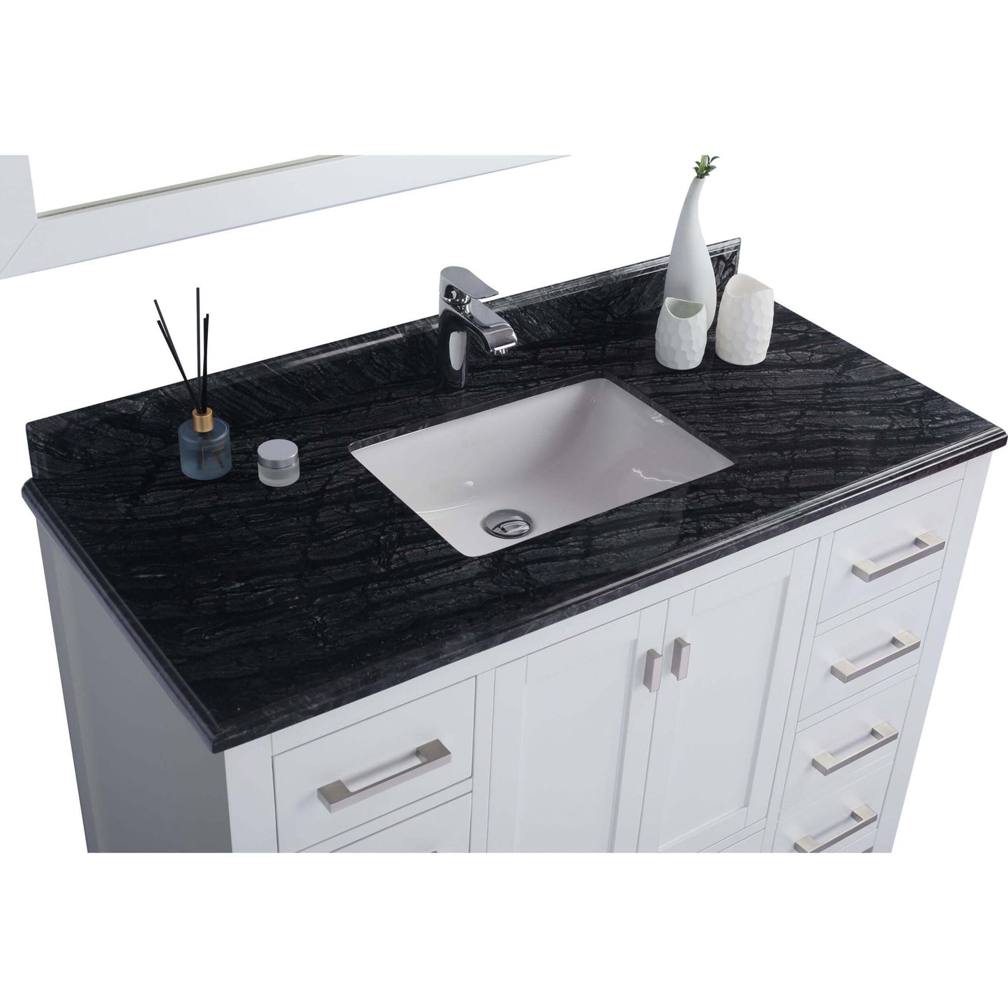 Wilson 48" White Bathroom Vanity with Black Wood Marble Countertop - 313ANG-48W-BW