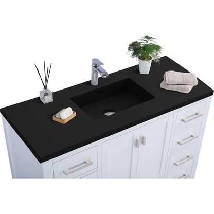 Wilson 48" White Bathroom Vanity with Matte Black VIVA Stone Solid Surface Countertop - 313ANG-48W-MB