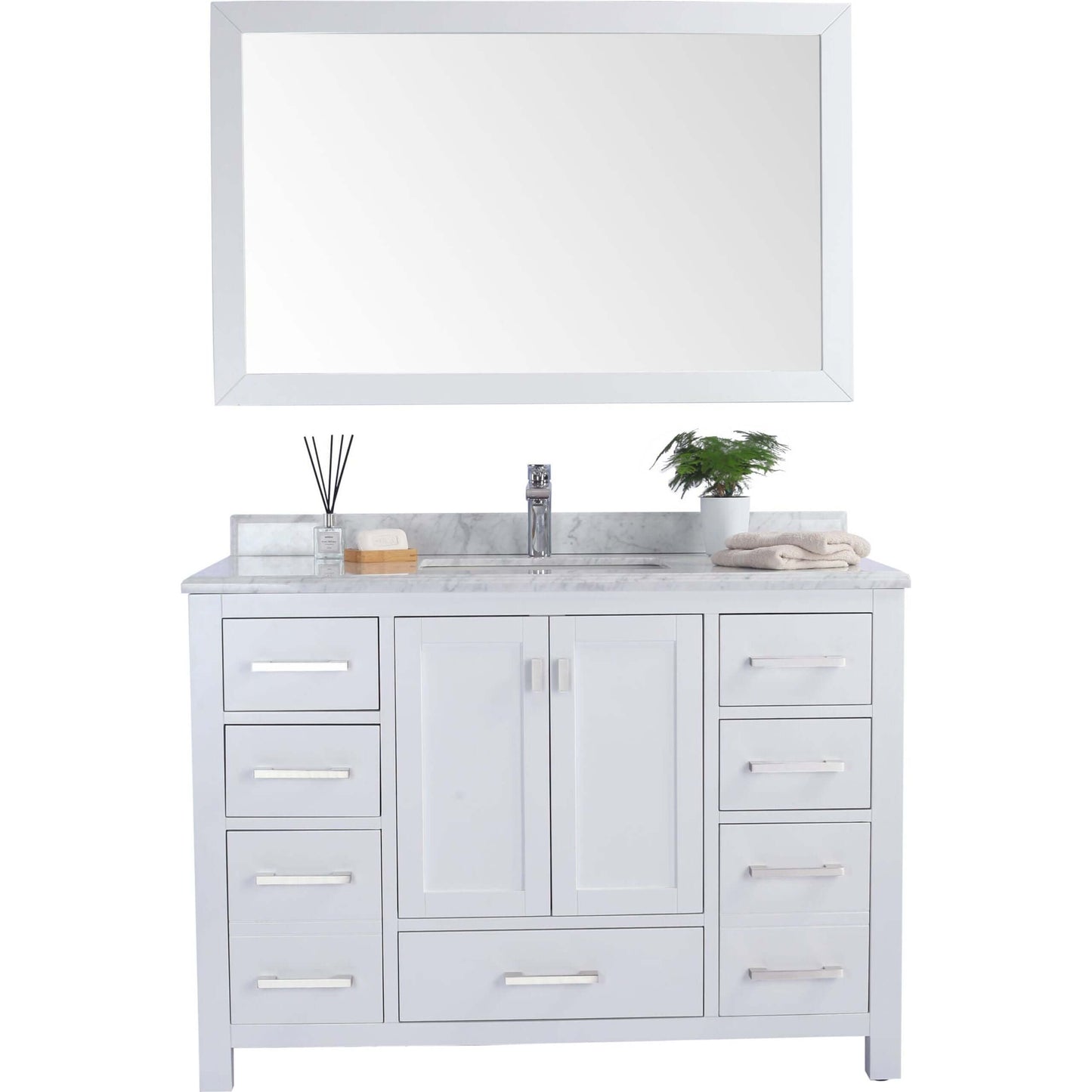 Wilson 48" White Bathroom Vanity with White Carrara Marble Countertop - 313ANG-48W-WC