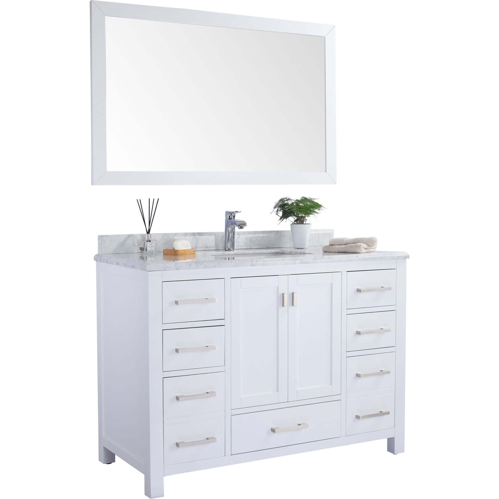 Wilson 48" White Bathroom Vanity with White Carrara Marble Countertop - 313ANG-48W-WC