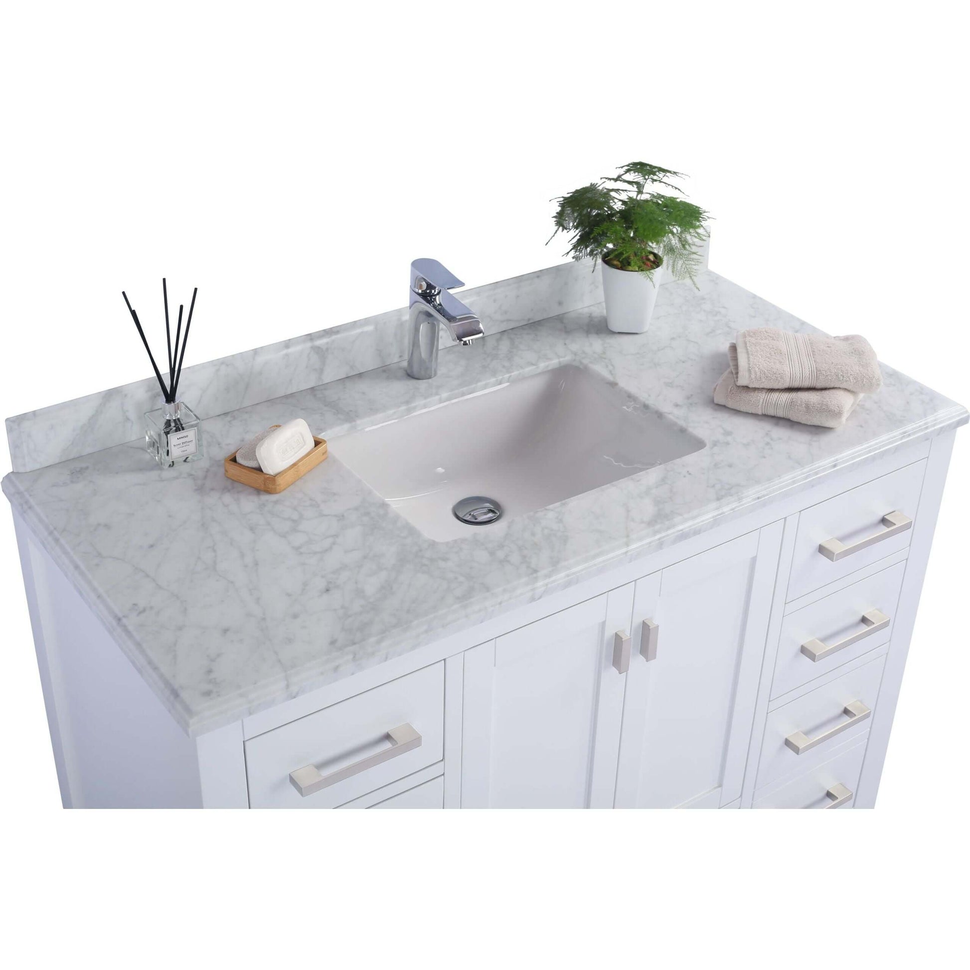 Wilson 48" White Bathroom Vanity with White Carrara Marble Countertop - 313ANG-48W-WC