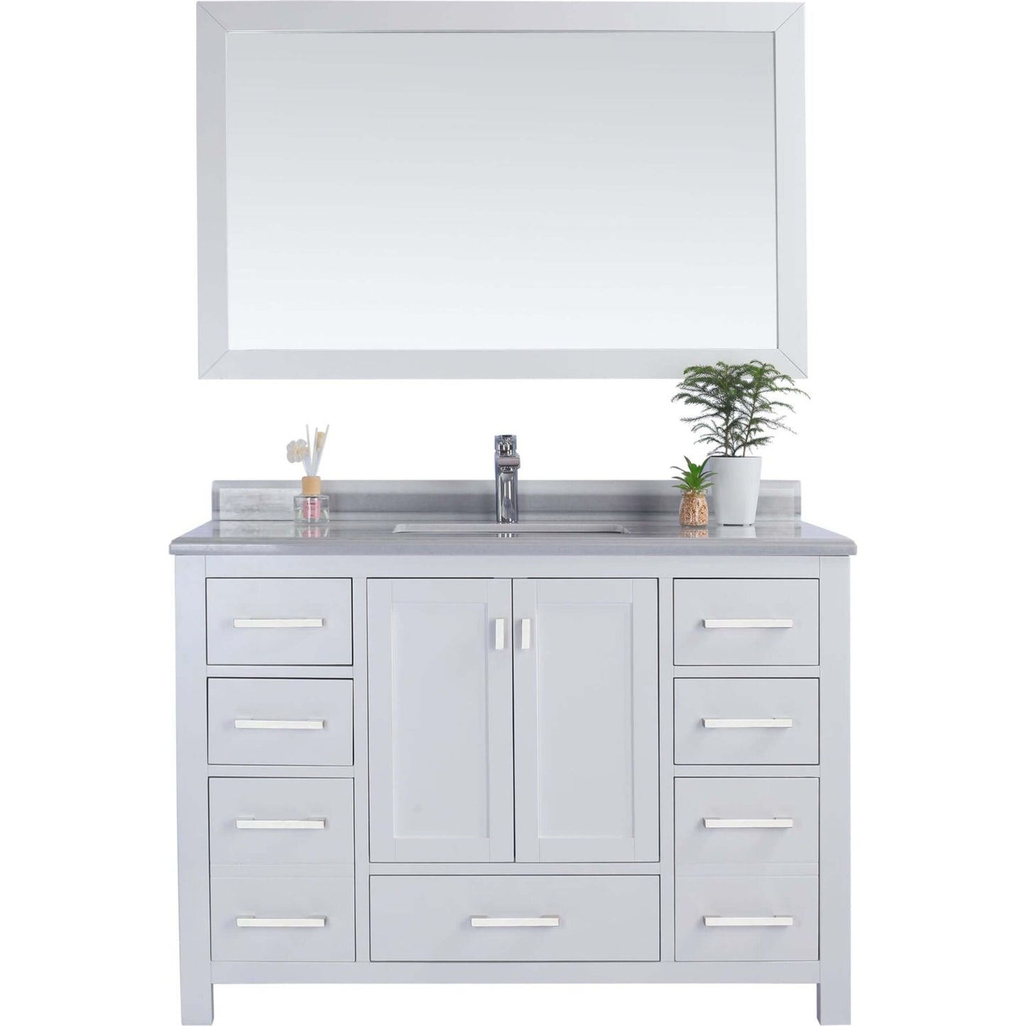 Wilson 48" White Bathroom Vanity with White Stripes Marble Countertop - 313ANG-48W-WS