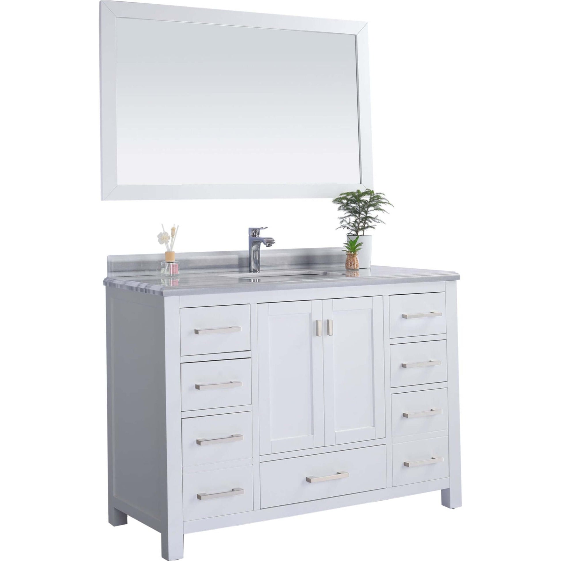 Wilson 48" White Bathroom Vanity with White Stripes Marble Countertop - 313ANG-48W-WS