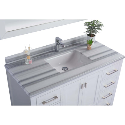 Wilson 48" White Bathroom Vanity with White Stripes Marble Countertop - 313ANG-48W-WS