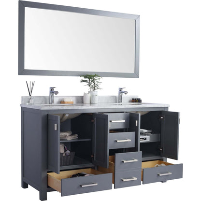 Wilson 60" Grey Double Sink Bathroom Vanity with Black Wood Marble Countertop - 313ANG-60G-BW