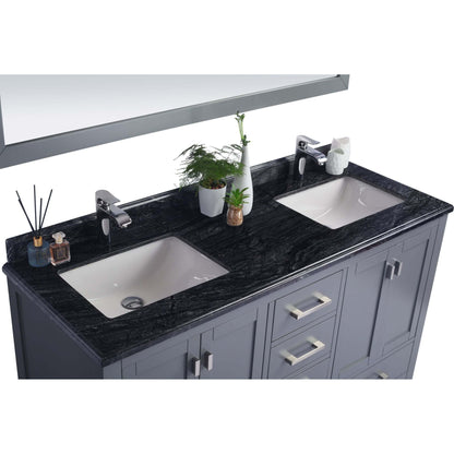 Wilson 60" Grey Double Sink Bathroom Vanity with Black Wood Marble Countertop - 313ANG-60G-BW