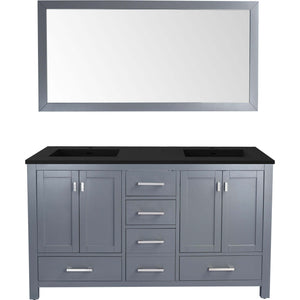 Wilson 60" Grey Double Sink Bathroom Vanity with Matte Black VIVA Stone Solid Surface Countertop - 313ANG-60G-MB