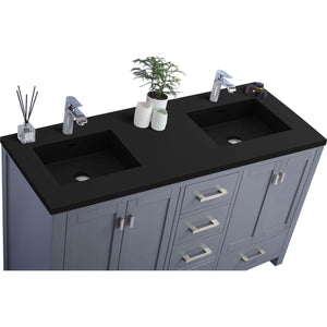 Wilson 60" Grey Double Sink Bathroom Vanity with Matte Black VIVA Stone Solid Surface Countertop - 313ANG-60G-MB