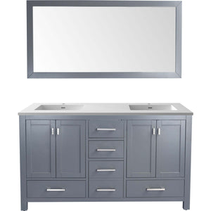 Wilson 60" Grey Double Sink Bathroom Vanity with Matte White VIVA Stone Solid Surface Countertop - 313ANG-60G-MW
