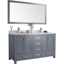Load image into Gallery viewer, Wilson 60&quot; Grey Double Sink Bathroom Vanity with White Carrara Marble Countertop - 313ANG-60G-WC