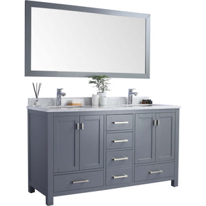 Wilson 60" Grey Double Sink Bathroom Vanity with White Carrara Marble Countertop - 313ANG-60G-WC